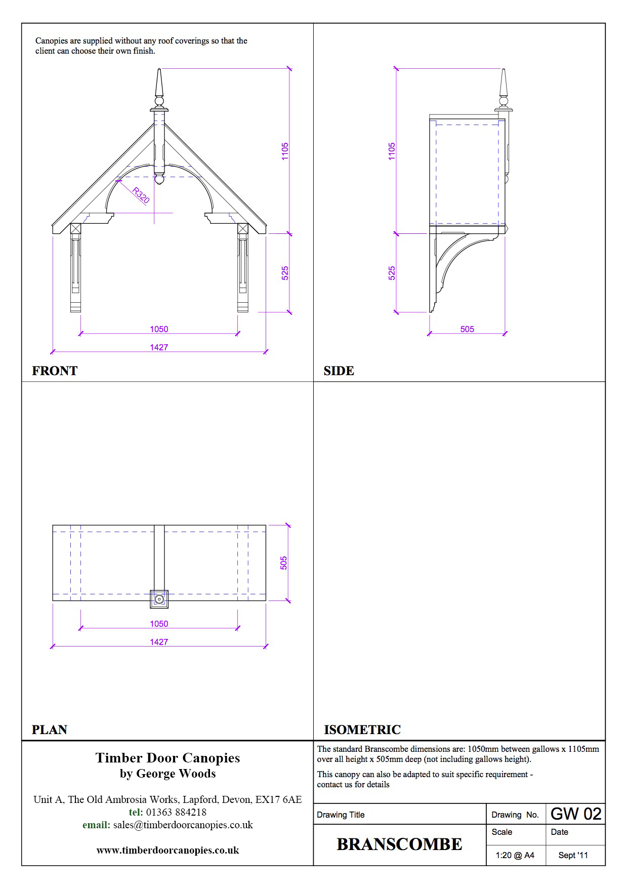 Chilcombe canopy CAD drawings